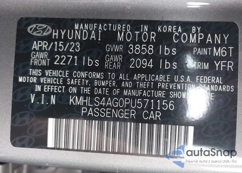 2023 Hyundai Elantra Sel z USA, uszkodzony, nr VIN KMHLS4AG0PU571156
